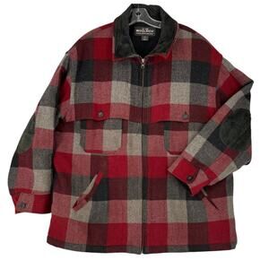 Vintage Woolrich Buffalo Plaid Mackinaw Cruiser Coat Mens XL Elbow Patch